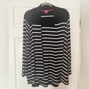 Vince Camuto Black & White Strip Open Cardigan